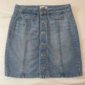 PAIGE Washed Blue Button-Front Mini Skirt